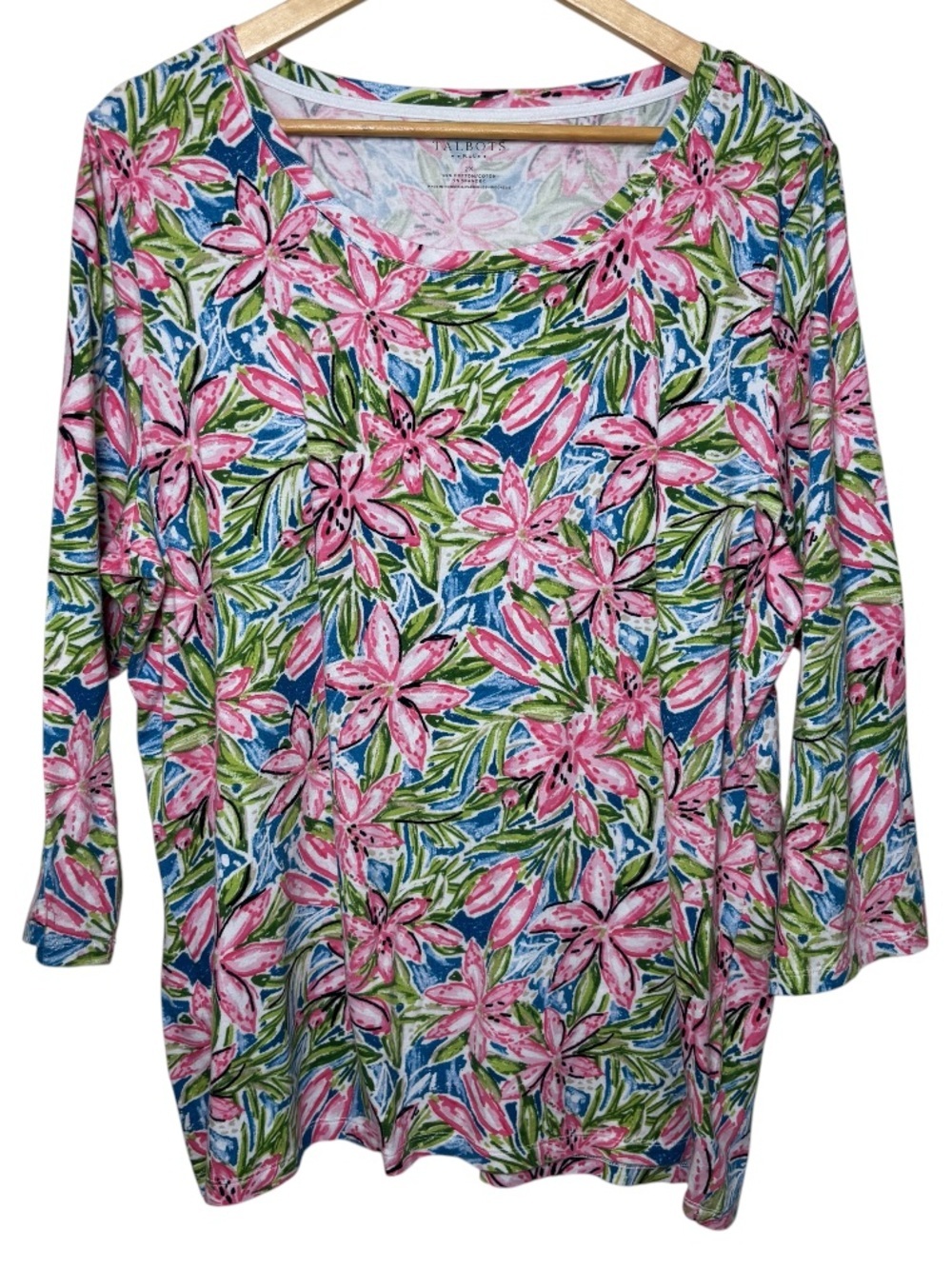 Talbots Blouse Top Women 2X Floral Colorful Lightweight Stretch Coastal Resort